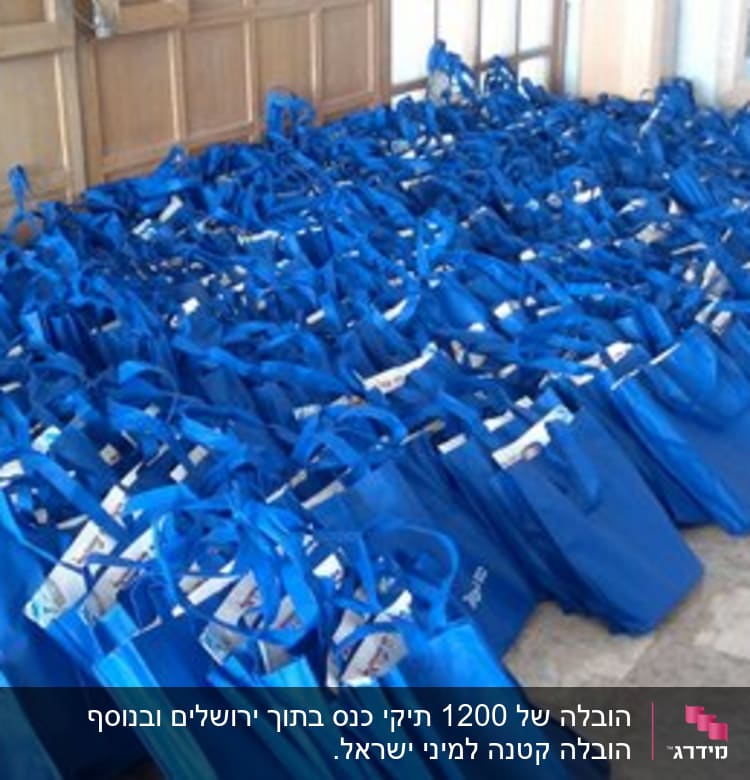 שקיות כחולות רבות מונחות על הרצפה